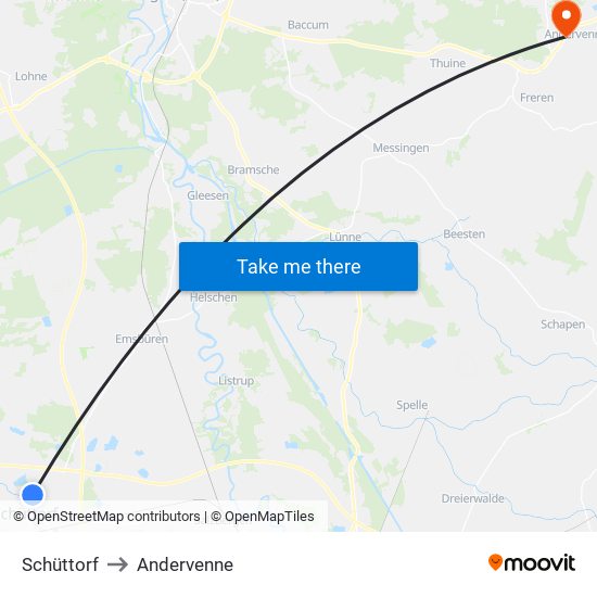 Schüttorf to Andervenne map