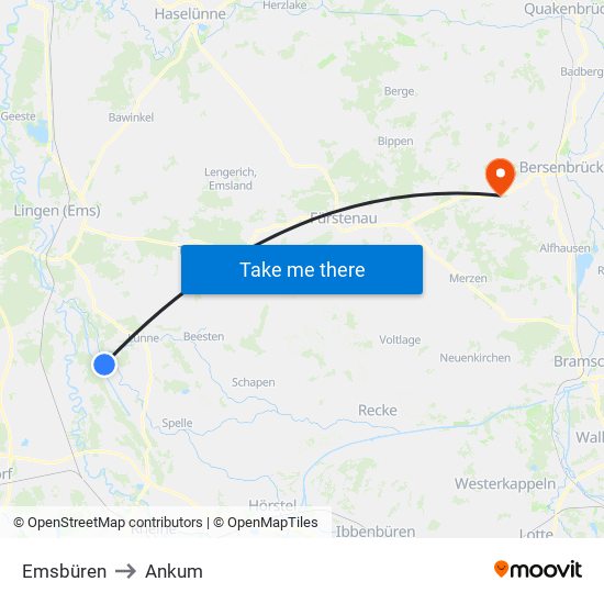 Emsbüren to Ankum map