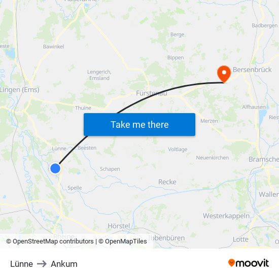 Lünne to Ankum map