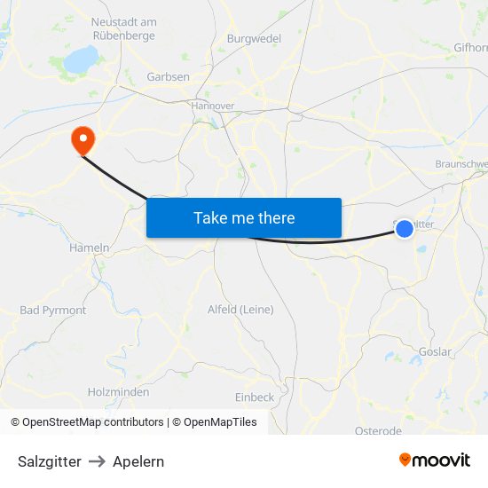 Salzgitter to Apelern map