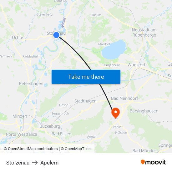 Stolzenau to Apelern map