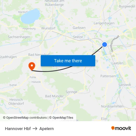 Hannover Hbf to Apelern map