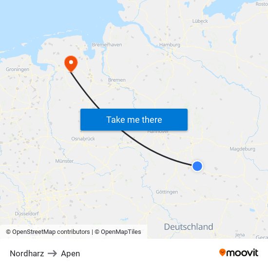 Nordharz to Apen map