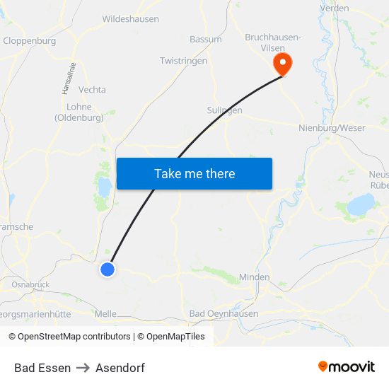 Bad Essen to Asendorf map