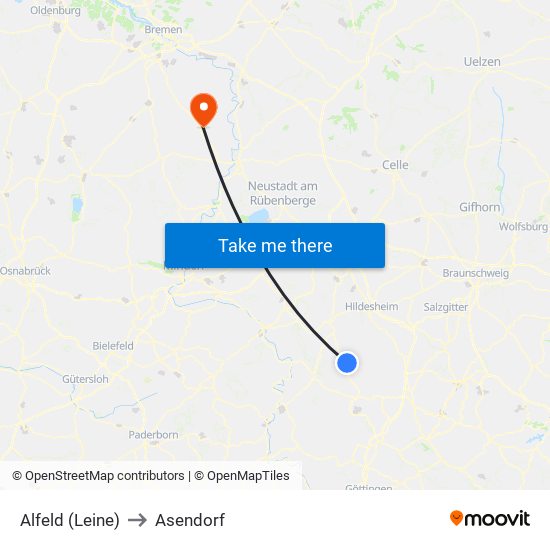 Alfeld (Leine) to Asendorf map