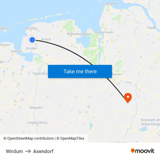 Wirdum to Asendorf map