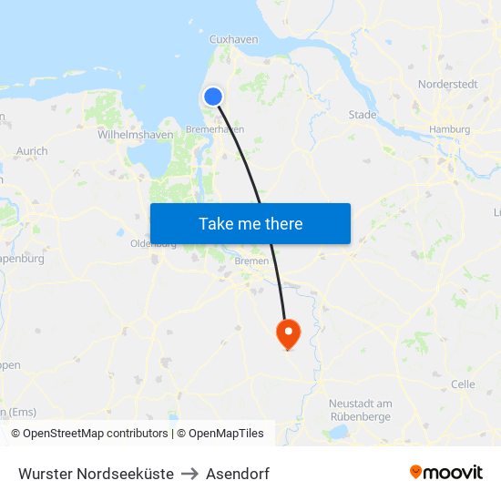 Wurster Nordseeküste to Asendorf map