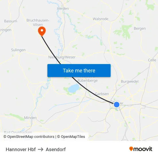 Hannover Hbf to Asendorf map