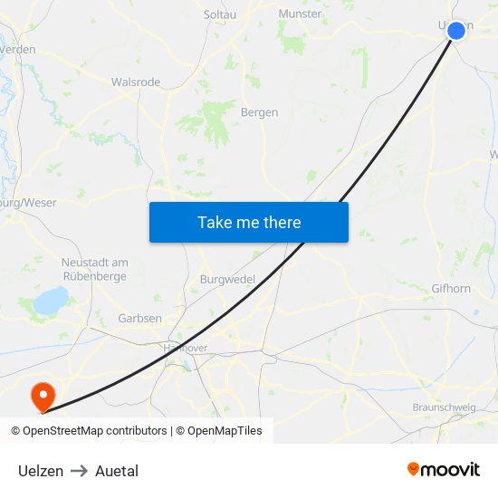 Uelzen to Auetal map