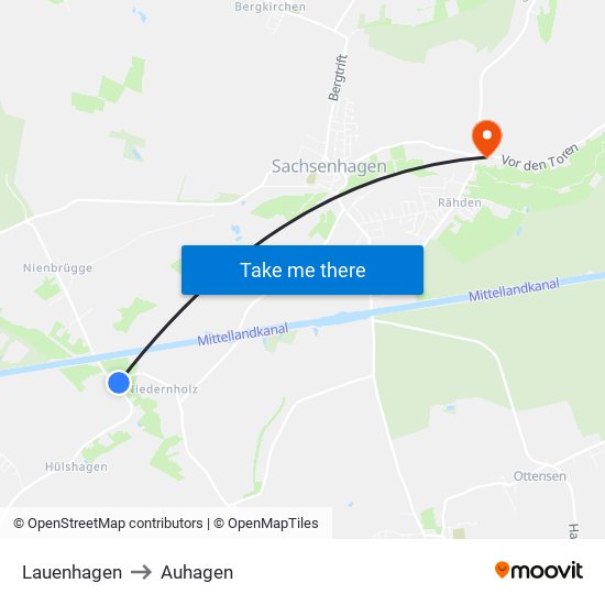 Lauenhagen to Auhagen map