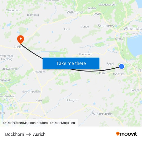 Bockhorn to Aurich map