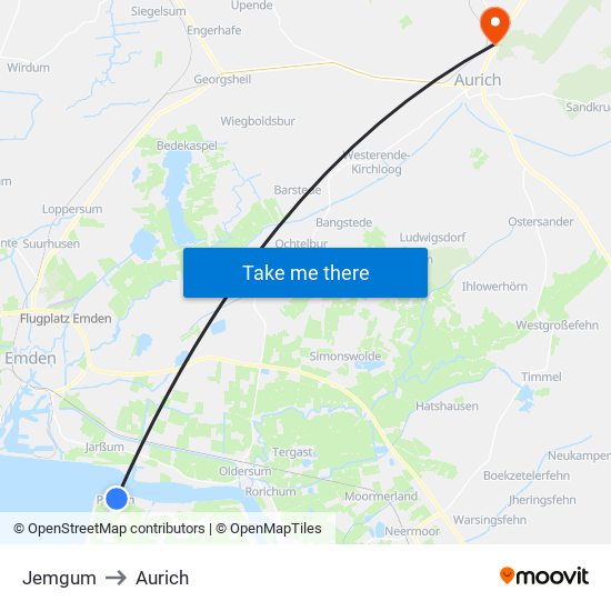 Jemgum to Aurich map