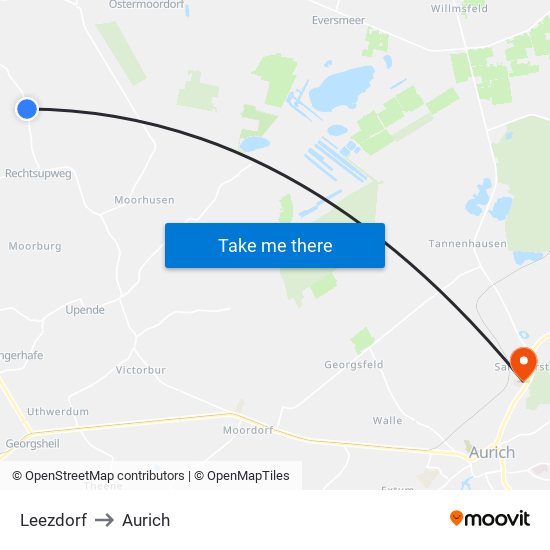 Leezdorf to Aurich map