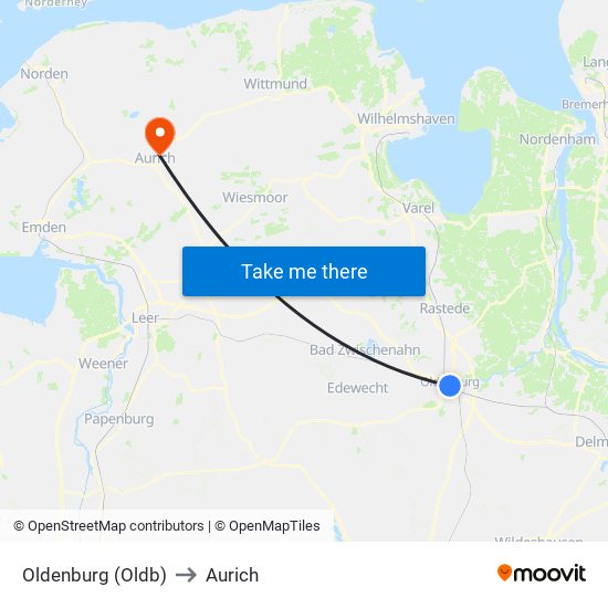 Oldenburg (Oldb) to Aurich map