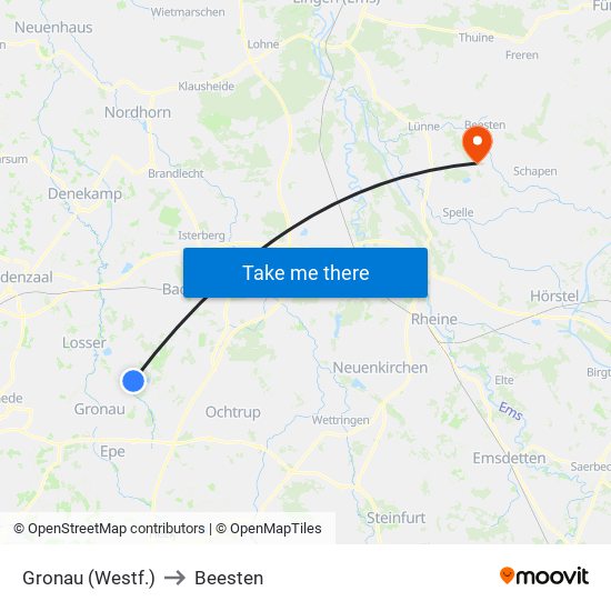 Gronau (Westf.) to Beesten map