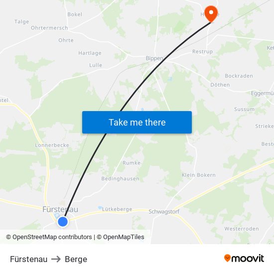Fürstenau to Berge map