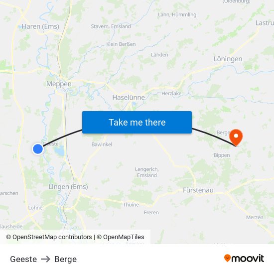 Geeste to Berge map