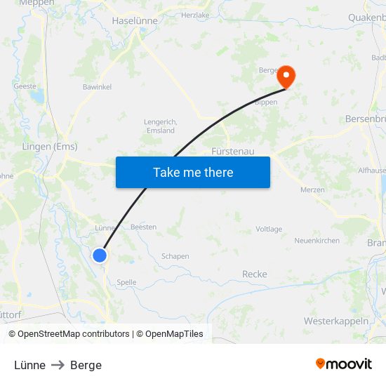 Lünne to Berge map