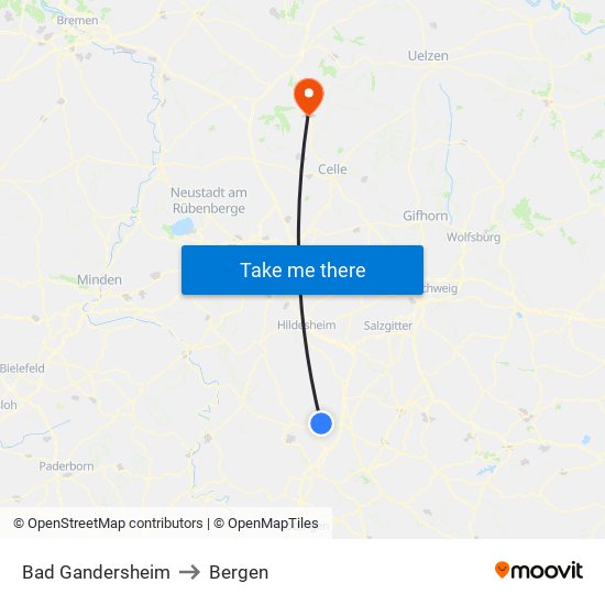 Bad Gandersheim to Bergen map