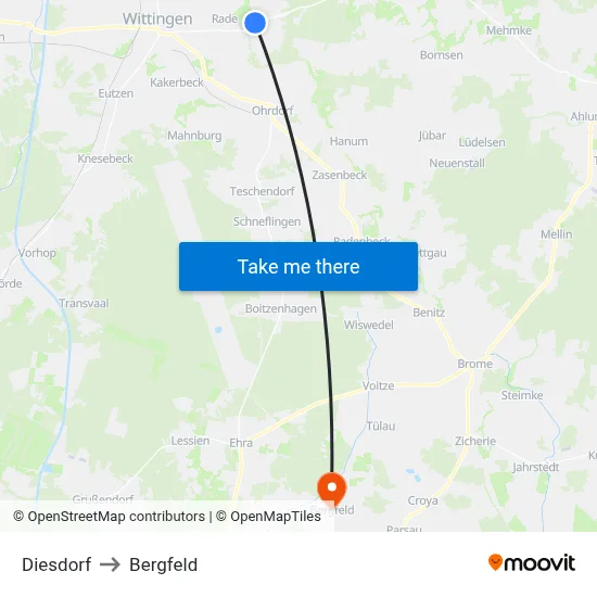 Diesdorf to Bergfeld map
