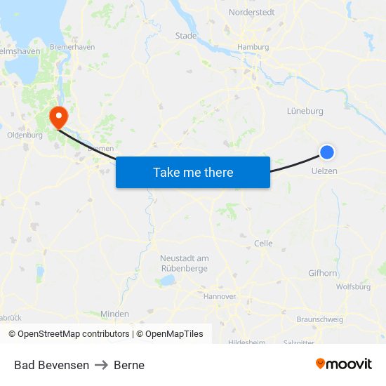 Bad Bevensen to Berne map