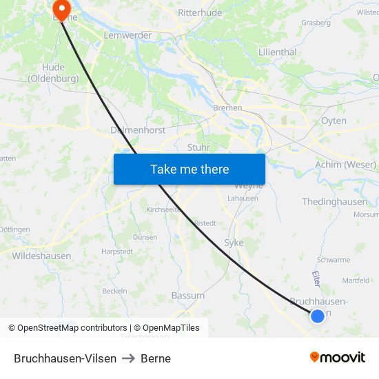 Bruchhausen-Vilsen to Berne map