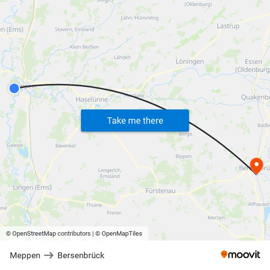 Meppen to Bersenbrück map