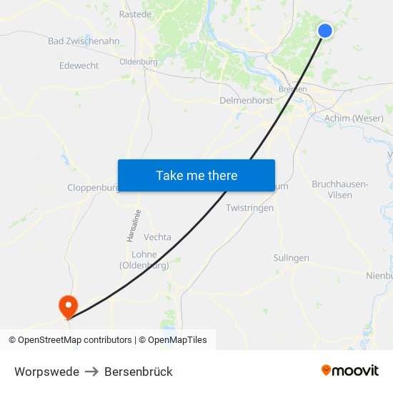 Worpswede to Bersenbrück map