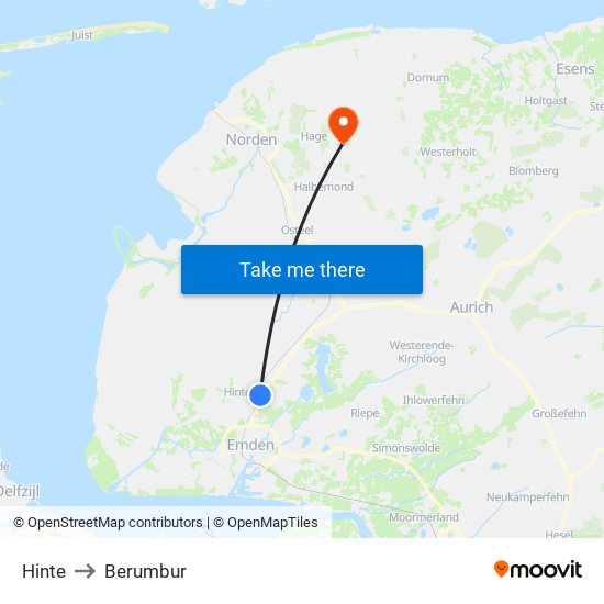 Hinte to Berumbur map