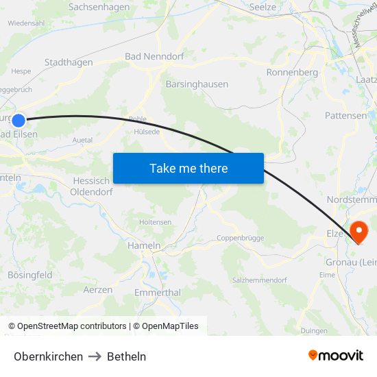Obernkirchen to Betheln map