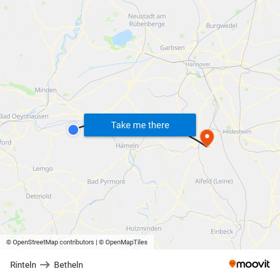 Rinteln to Betheln map