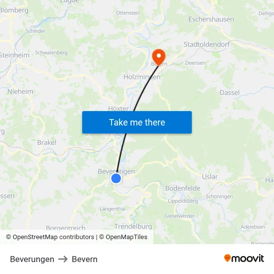 Beverungen to Bevern map