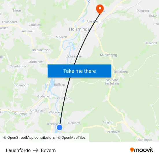 Lauenförde to Bevern map