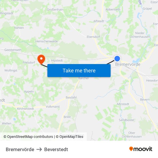 Bremervörde to Beverstedt map