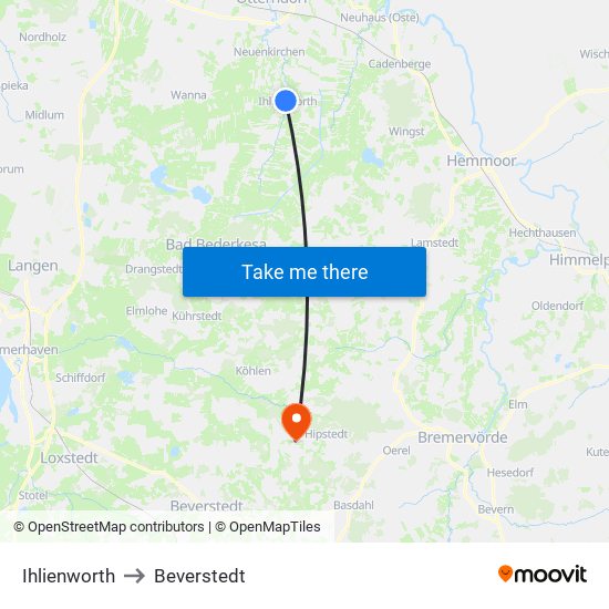 Ihlienworth to Beverstedt map