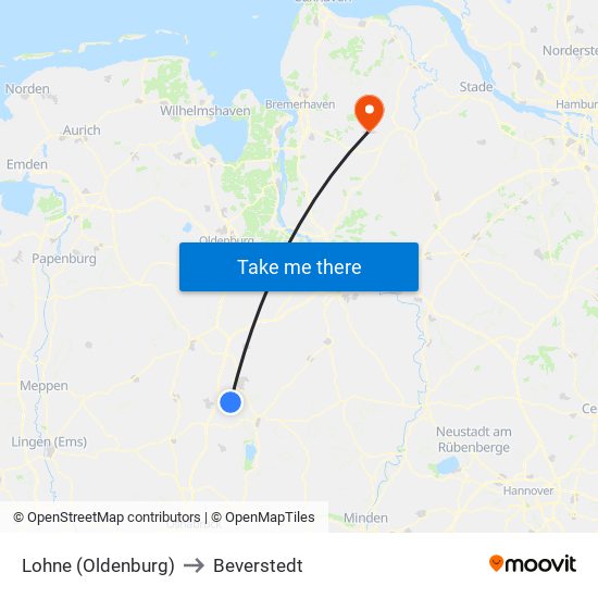 Lohne (Oldenburg) to Beverstedt map