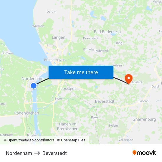 Nordenham to Beverstedt map
