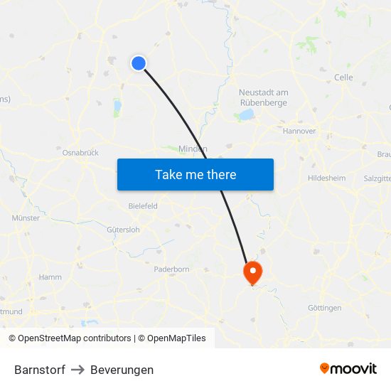 Barnstorf to Beverungen map