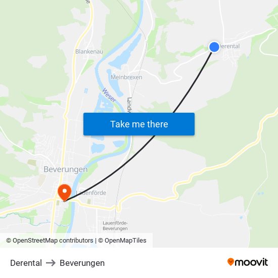 Derental to Beverungen map