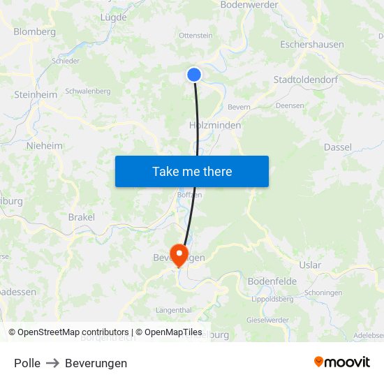 Polle to Beverungen map