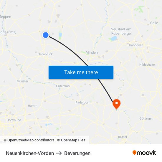 Neuenkirchen-Vörden to Beverungen map