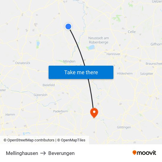 Mellinghausen to Beverungen map