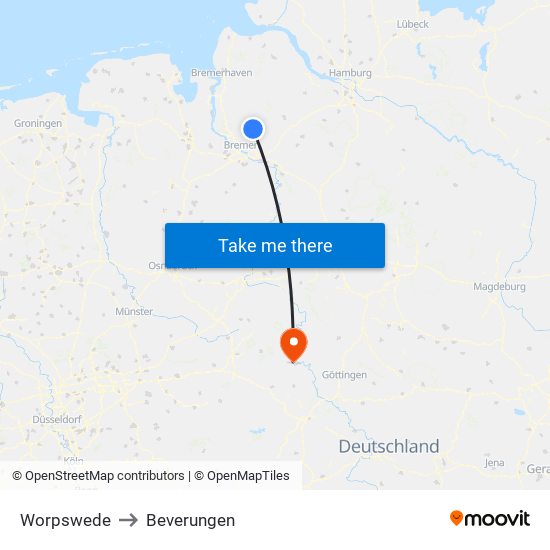 Worpswede to Beverungen map