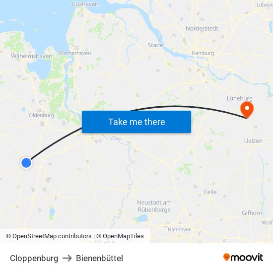 Cloppenburg to Bienenbüttel map
