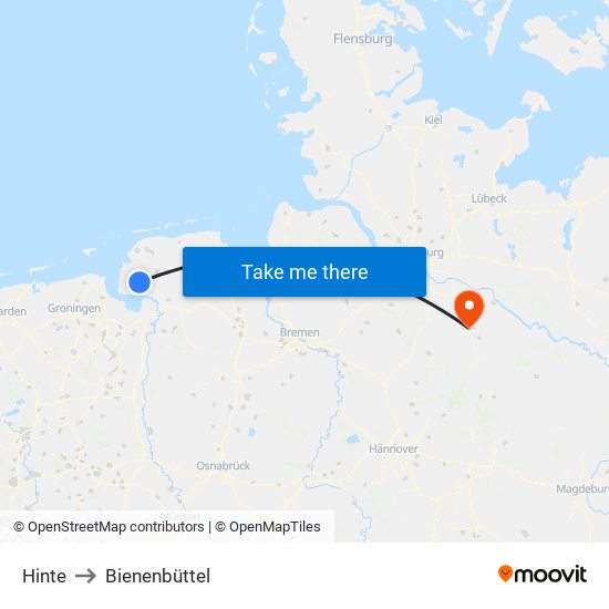 Hinte to Bienenbüttel map