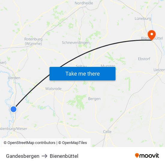 Gandesbergen to Bienenbüttel map