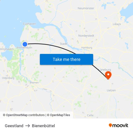 Geestland to Bienenbüttel map