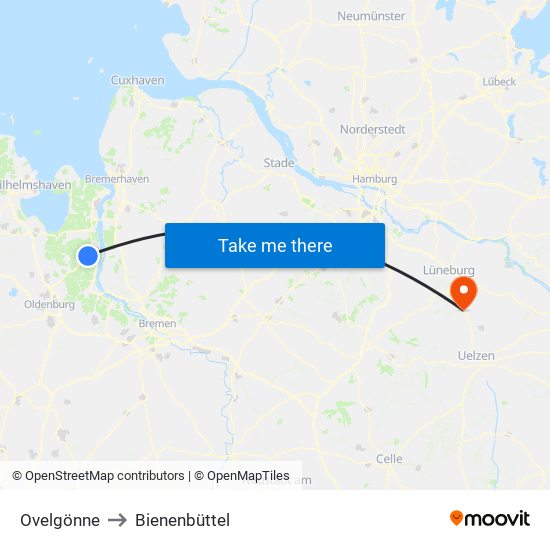Ovelgönne to Bienenbüttel map
