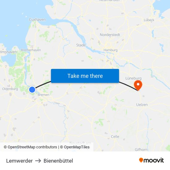 Lemwerder to Bienenbüttel map