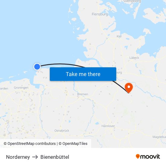 Norderney to Bienenbüttel map